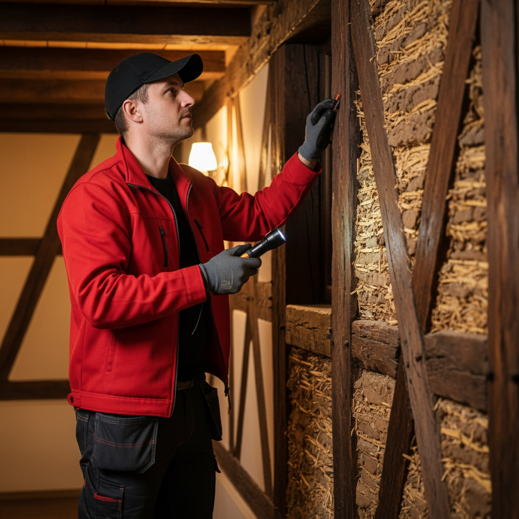Dératiseur intervenant dans une cave médiévale du centre historique de Colmar